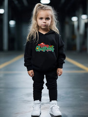 Girls Christmas Letter Hoodie Sweatpants Set
