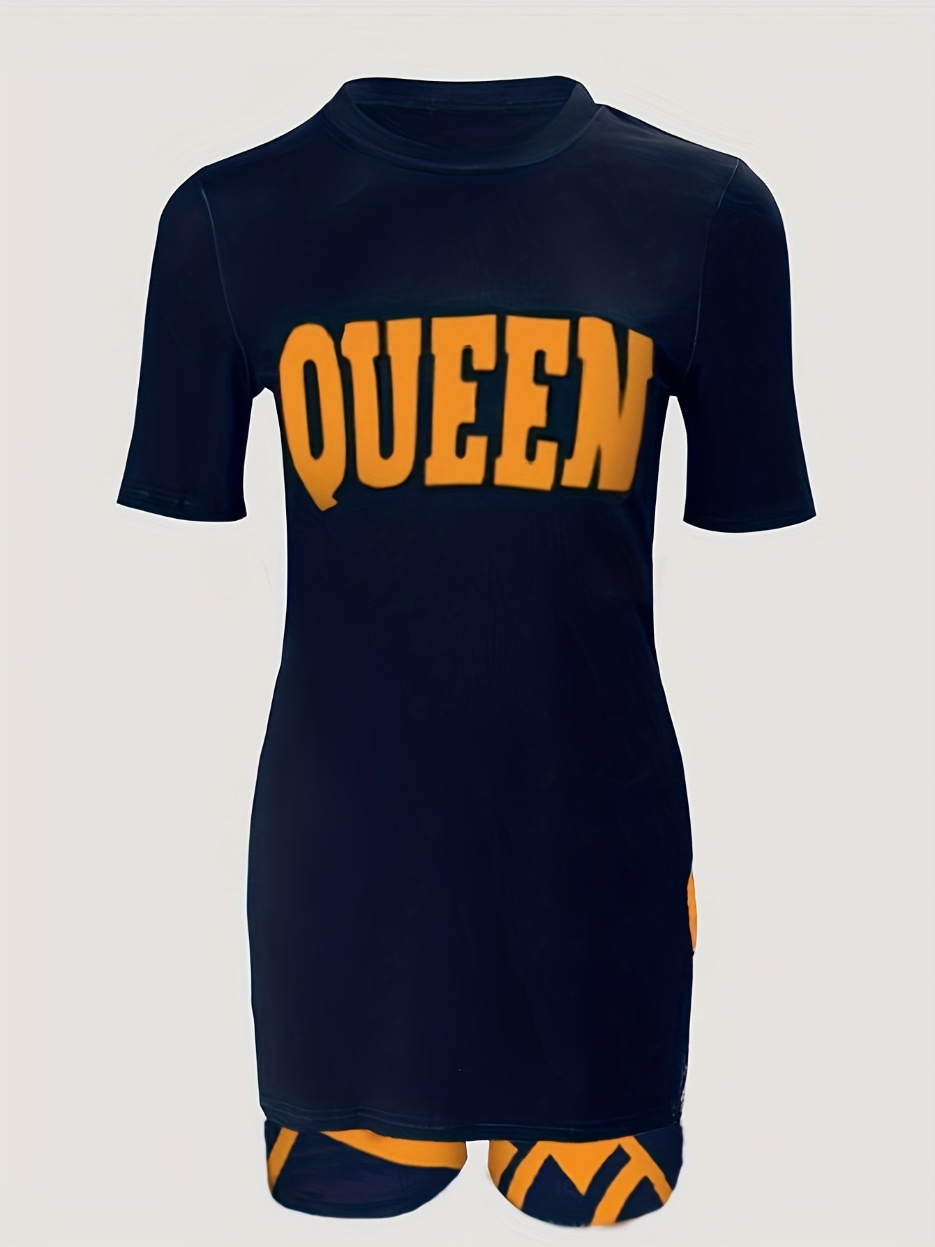 Queen Print T Shirt & Shorts Set Casual Two piece Women's Clothing