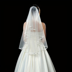 Bridal Veil Women's Short Wedding Veil Ribbon Edge With Comb