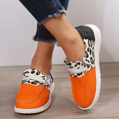 Leopard Printed Canvas Lace Up Flat Shoes Casual Walking Sneakers