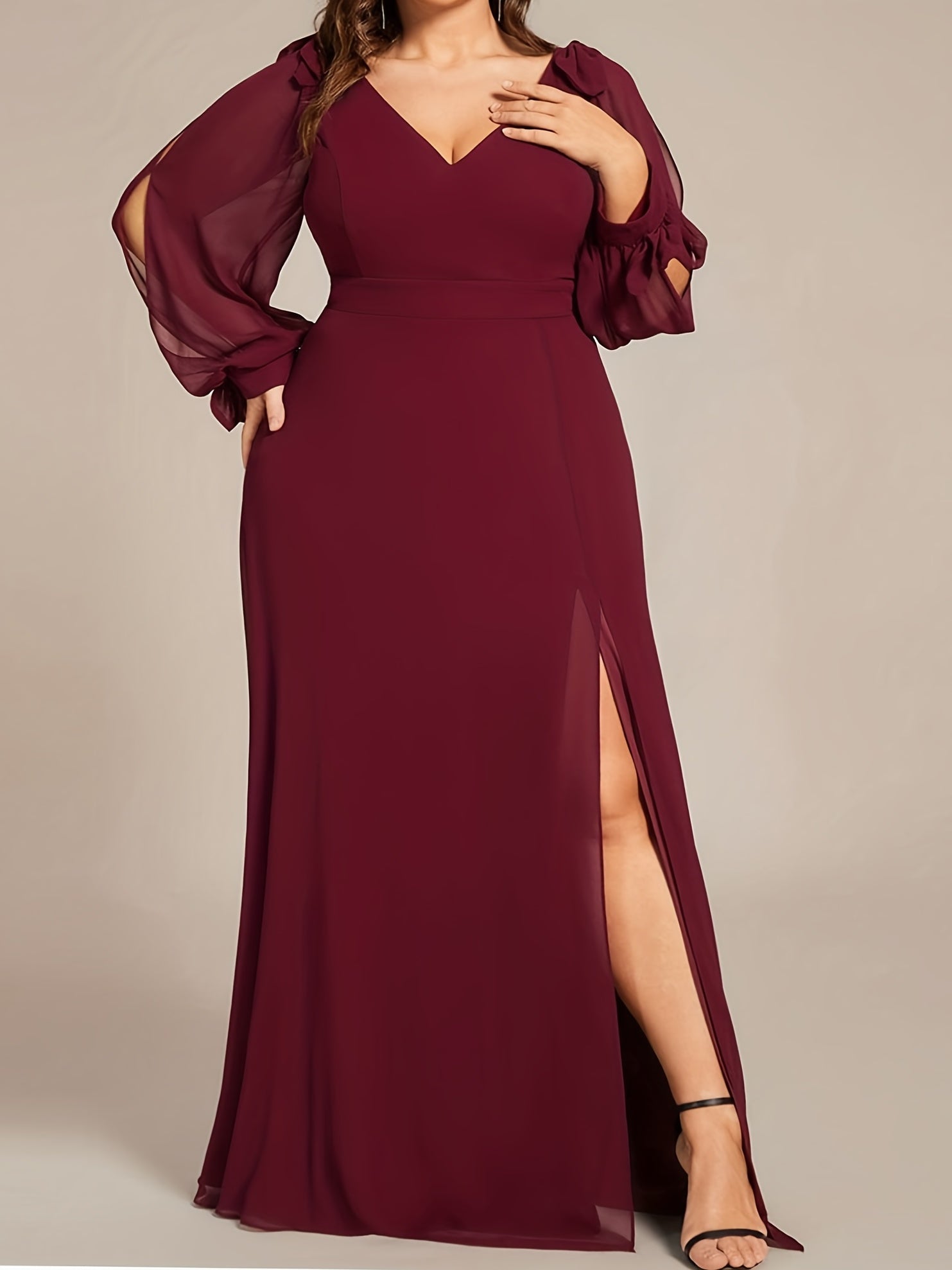 Split Sleeve V Neck Maxi Formal Dress