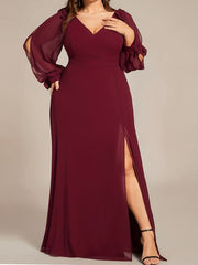Split Sleeve V Neck Maxi Formal Dress