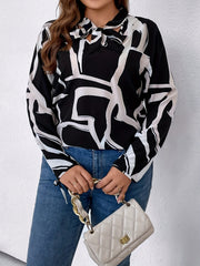 Graffiti Print Cut Out Knot Front Blouse