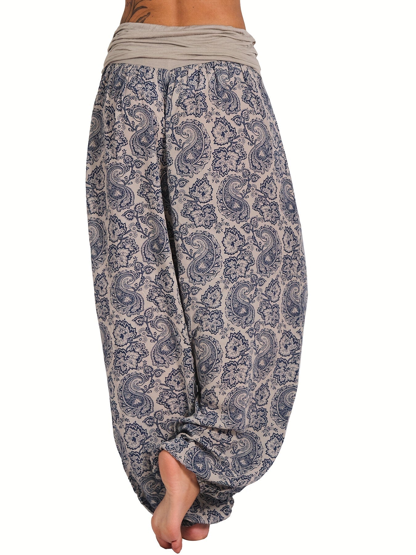 Floral Print Harem Pants High Waist Solid Pants For Spring & Summer