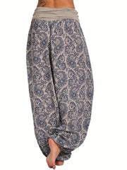 Floral Print Harem Pants High Waist Solid Pants For Spring & Summer