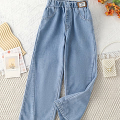 Girls Wide Leg Denim Pants with Pockets