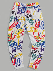 Graffiti Drawstring Sweatpants Men's Casual Loose Fit Joggers