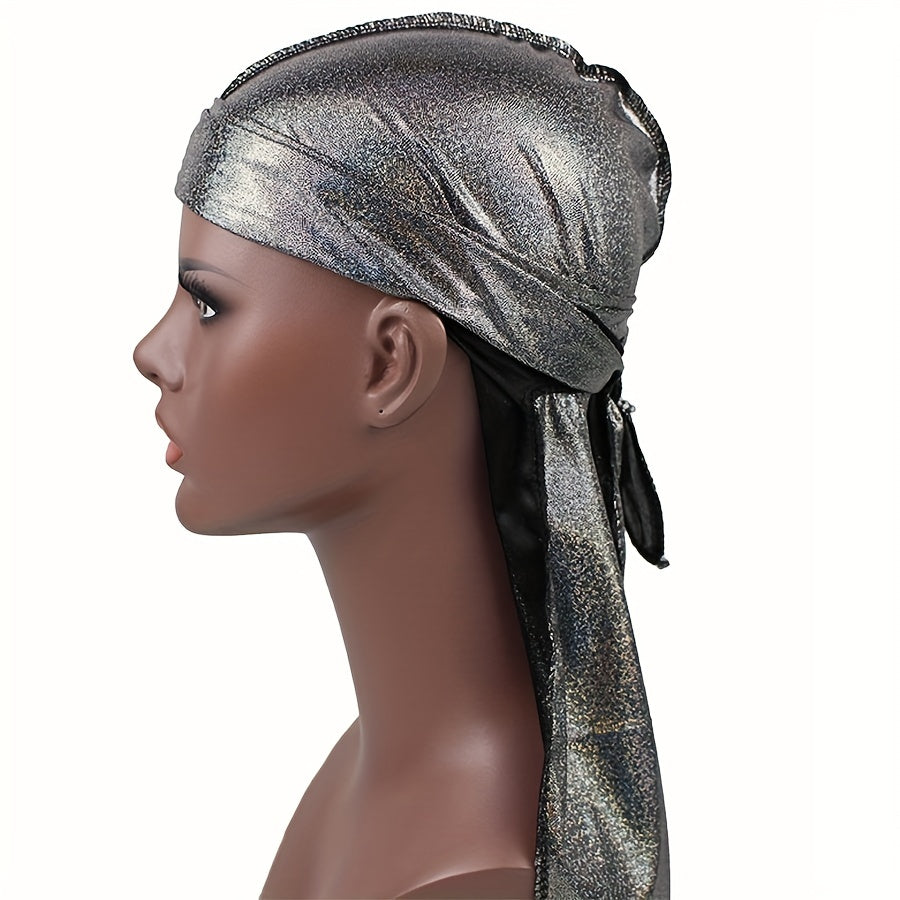 Sparkly Satin Durags Elastic Turban Head Wraps Hip Hop Solid Bandanas
