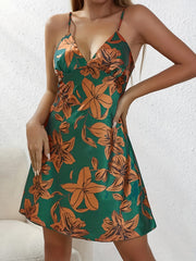 Floral Print Nightdress Spaghetti Strap Sleep Dress