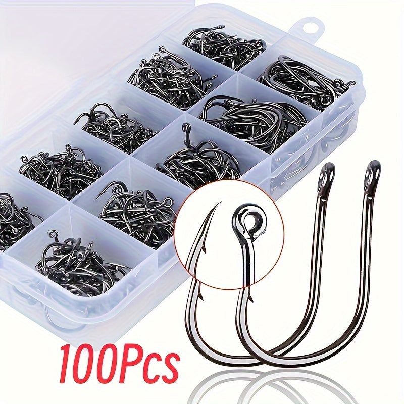 100pcs Stainless Steel Fish Hooks & Storage Box Fishing Accessories