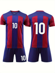 Kids Striped Soccer Jersey & Shorts Set, Quick Dry, Stretchy