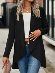 Cardigan Women's Plus Solid Long Sleeve Shawl Collar Open Front Coat
