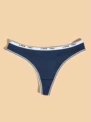 7pcs Letter Tape Ribbed Thongs Low Waist Panties Women's Lingerie