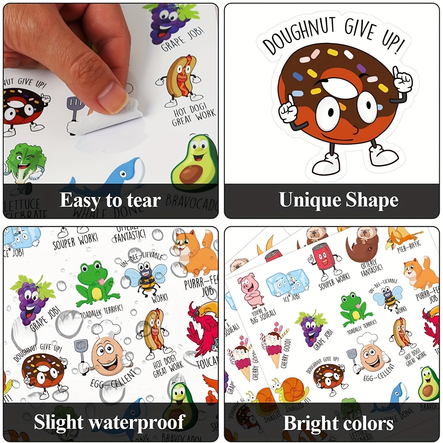 200 Punny Rewards Stickers Positive Motivational Labels Cartoon Animal Incentive