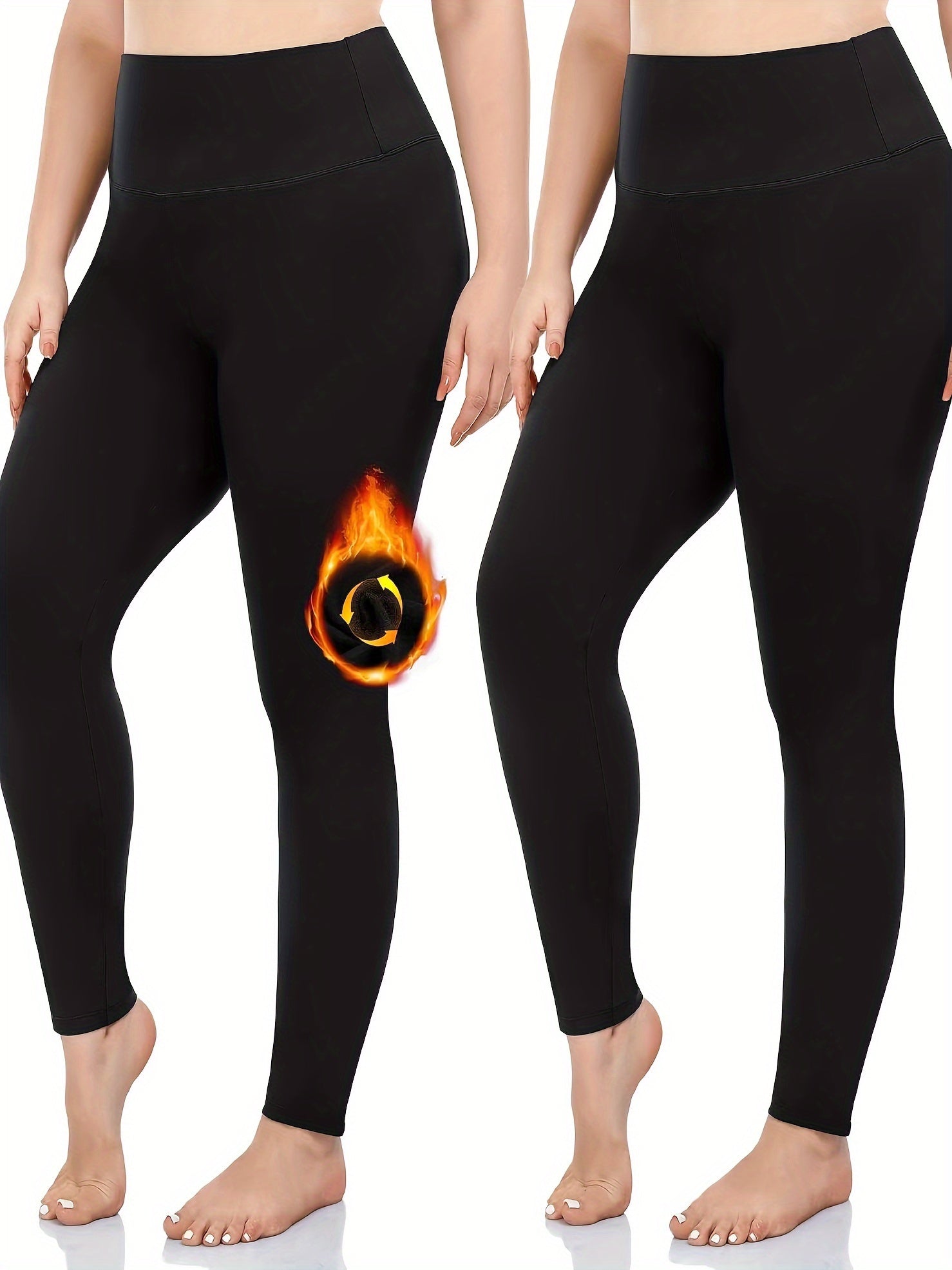 2 Pack Plus Size Fleece Lined High Rise Fitness Leggings