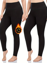 2 Pack Plus Size Fleece Lined High Rise Fitness Leggings