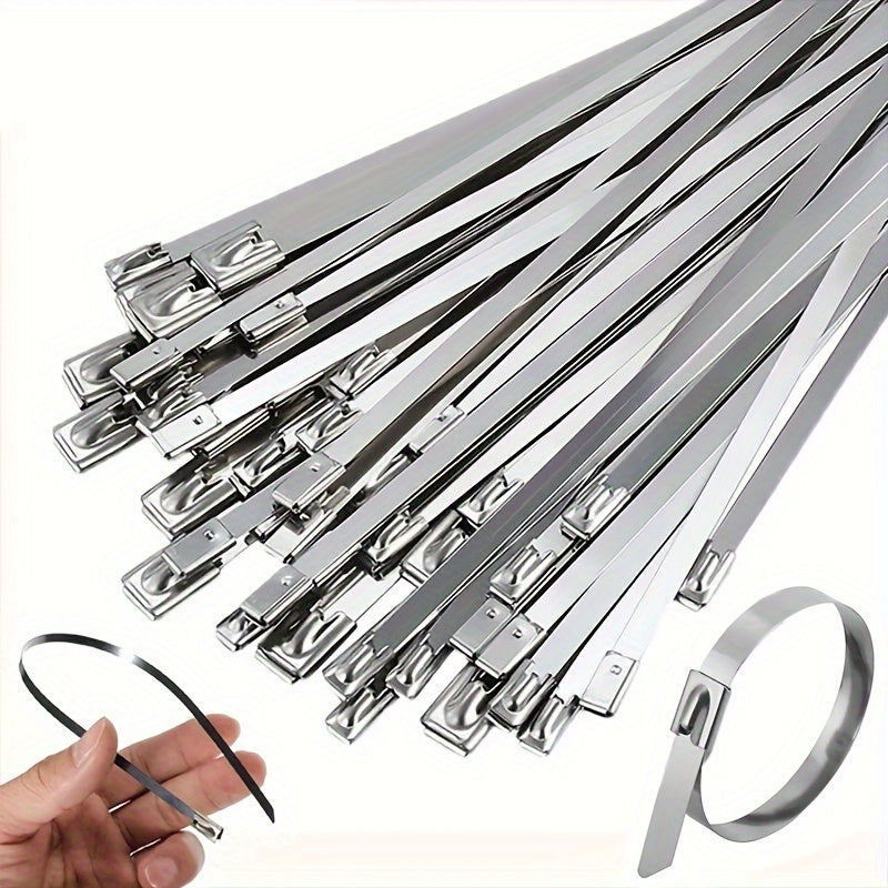 100pcs 304 Stainless Steel Cable Ties Self locking Metal Marine Harness Wire Tie