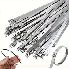 100pcs 304 Stainless Steel Cable Ties Self locking Metal Marine Harness Wire Tie