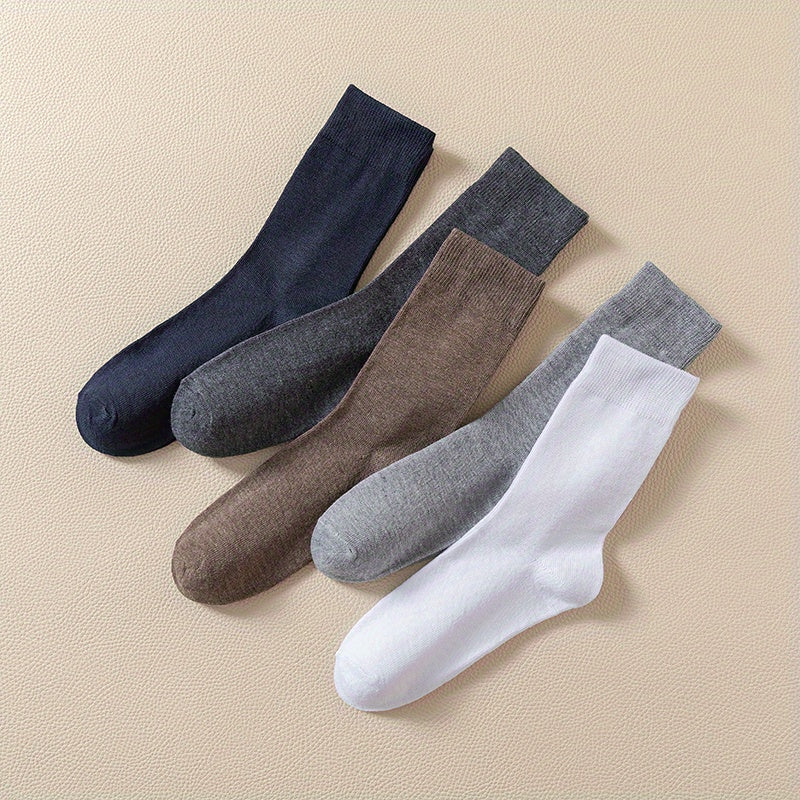 5 Pairs Solid Socks Comfy & Breathable Women's Mid Tube Stockings