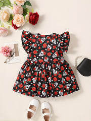 Baby Girl's Skull & Rose Flutter Sleeve Dress