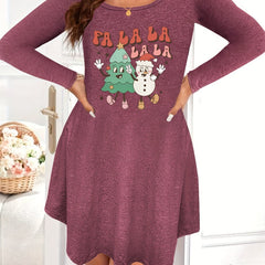Christmas Nightdress Women's Cartoon Snowman Print Tee Sleep Dress