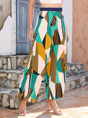 Geo Pattern Wide Leg Pants High Waist Random Print Casual Pants Women's Clothing