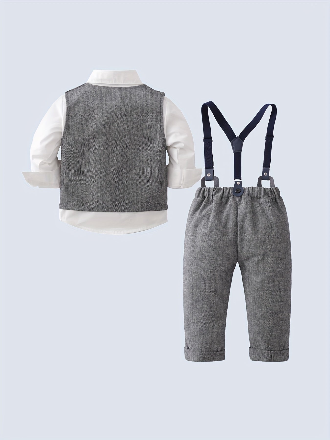Baby Boy 3pcs Gentleman Suit Long Sleeve Shirt Bow Tie Vest Pants