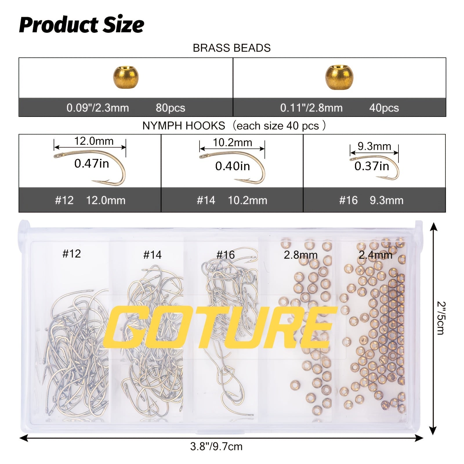 240pcs Fly Barb Hooks & Bead Heads Kit High Carbon Steel Plastic Box