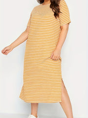 Stripe Print Short Sleeve Maxi Dress