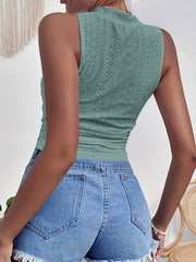 Eyelet Mock Neck Tank Top Sleeveless Summer Casual Top
