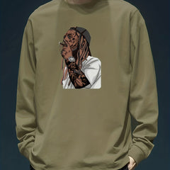 Stylish Hiphop Print Men's Graphic Crew Neck Long Sleeve T-shirt