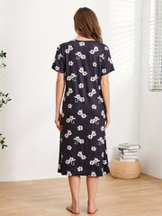 Floral Print NightDress Short Sleeve Pajama Dress Women's Sleepwear
