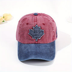 Vintage Maple Leaf Baseball Cap Embroidery Patch Distressed Sun Hat