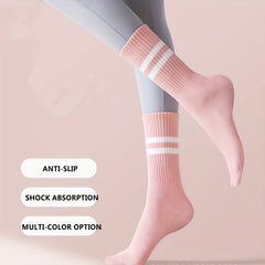 Comfy Striped Trim Non-slip Yoga Socks 2 Pairs