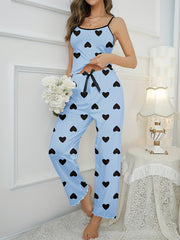 Heart Print Pajama Set Cami Top & Pants Women's Sleepwear