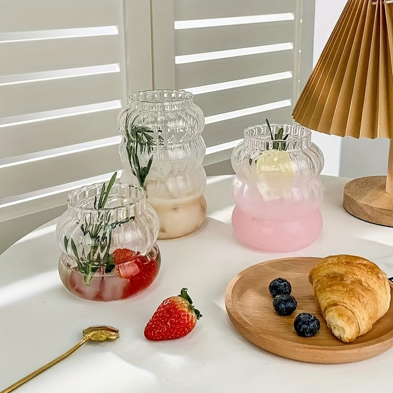 Unique Glass Water Cup Vertical Stripe Fruit Tea Cup for Outdoor Camping