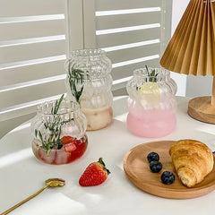 Unique Glass Water Cup Vertical Stripe Fruit Tea Cup for Outdoor Camping