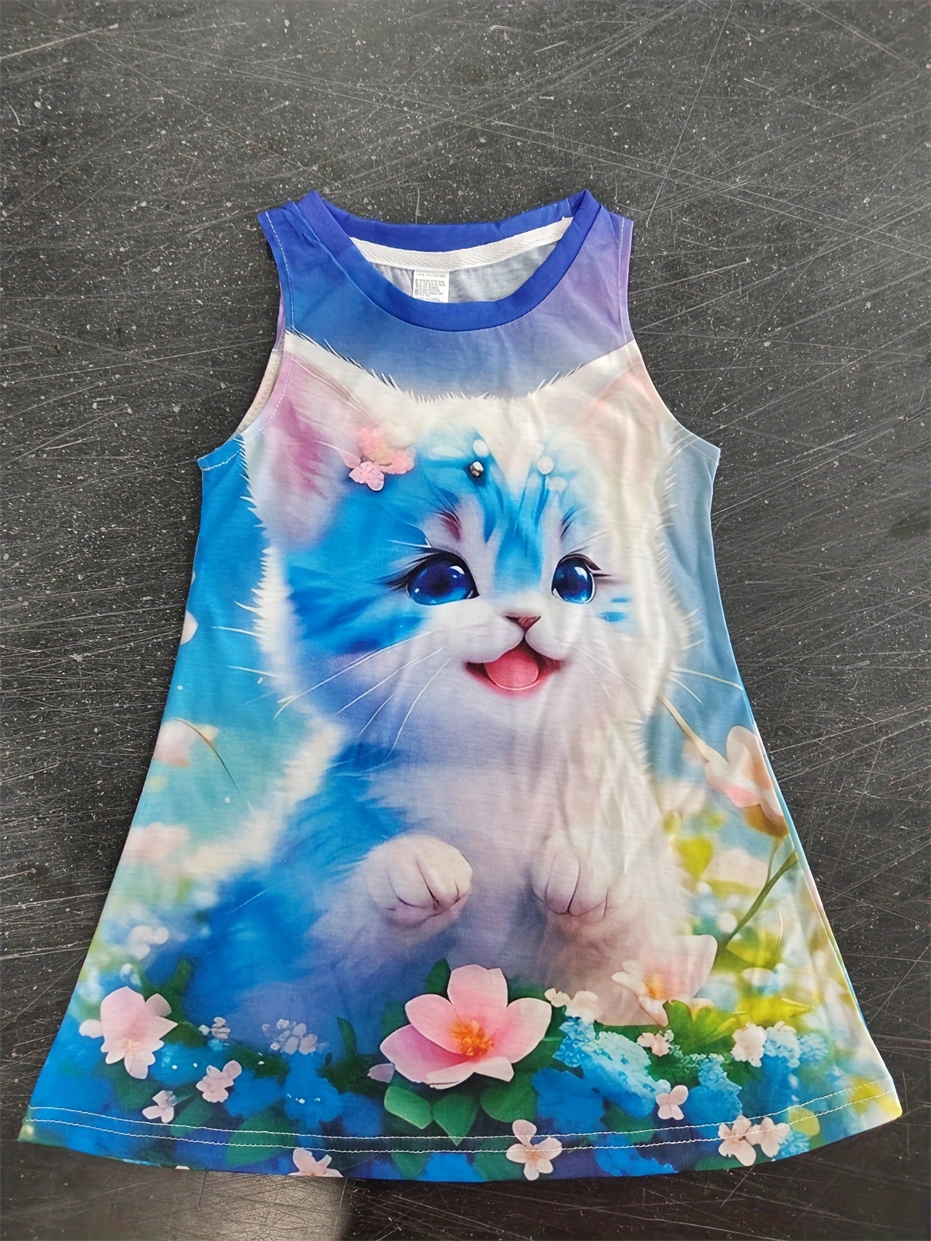 Floral Kitten Dress for Girls Sleeveless Princess Dress