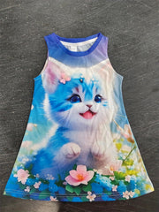 Floral Kitten Dress for Girls Sleeveless Princess Dress