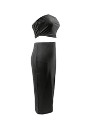 Sexy Two Piece Skirt Set Crop Tube Top & High Waist Skirt Outfit