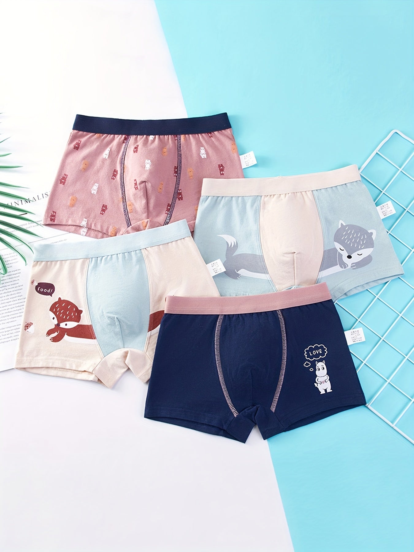 4pcs Boys Dinosaur Boxer Briefs Soft Breathable Underwear