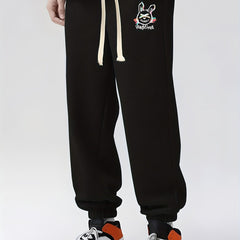 Rabbit Print Drawstring Sweatpants Loose Fit Casual Joggers Men