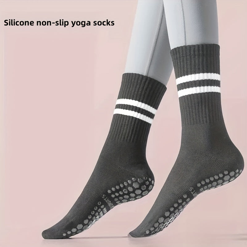 Non-Slip Silicone Bottom Yoga Socks Striped Crew Socks