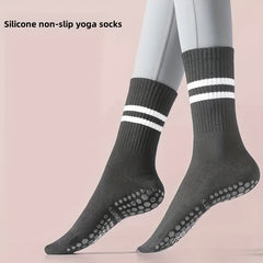 Non-Slip Silicone Bottom Yoga Socks Striped Crew Socks