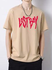 Men's Lost Boy Print Slim Fit T shirt for Spring Summer