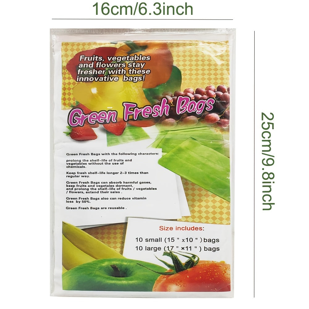 20 Green Reusable Produce Bags for Fridge/Food Storage