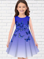 Princess Dress for Girls Gradient Butterfly 3D Print Sleeveless Summer Clothing