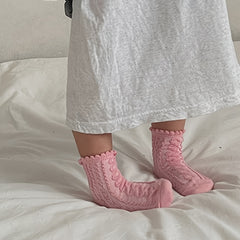 5 Pairs Girls Cotton Blend Lace Crew Socks for Spring/Autumn