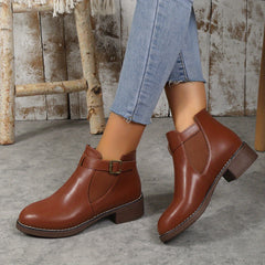 Chunky Heel Chelsea Boots with Buckle Strap Detail
