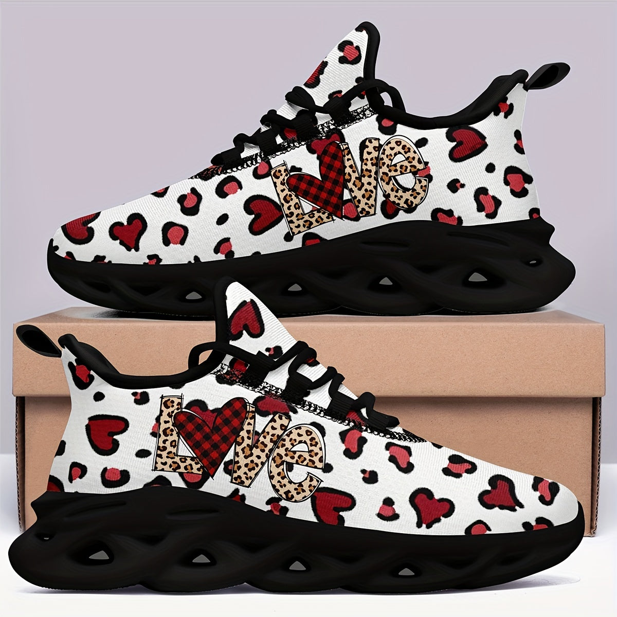 Heart Pattern Women's Running Shoes Soft Sole Athletic Sneakers